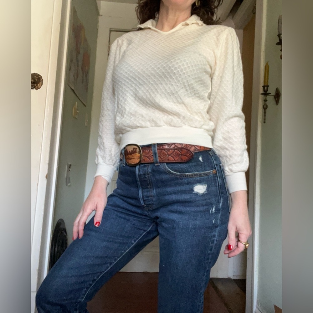 Vintage small Camisa de Oro White Textured Top 1980’s